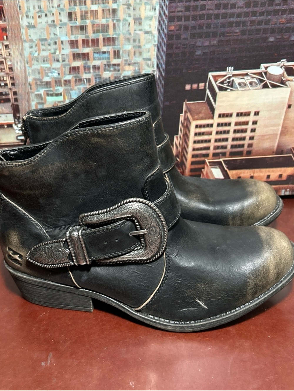 Buckle Black Ankle Boots with Decorative Buckle